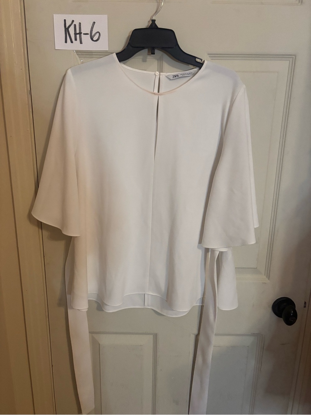 Zara Cream Flutter-Sleeve Tie Back Blouse